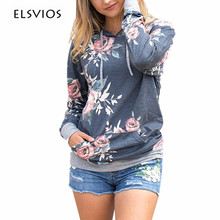 ELSVIOS 2017 Осенняя толстовка с капюшоном с цветочным принтом, женские хлопковые толстовки с длинным рукавом, пуловеры, модные повседневные женские спортивные костюмы 2024 - купить недорого