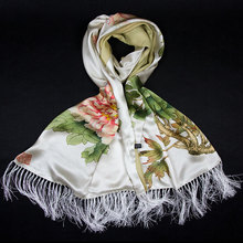 100% cachecol de seda feminino, cachecol peônia & borboleta pashmina, longo xale de seda, 2019, de designer, cachecol estampado feminino, de luxo, presente feminino 2024 - compre barato