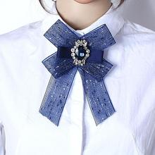 Women Solid Color Bowknot Necktie Rhinestone Wedding Brooch Collar Pin Gift Wear Bowtie Shirt Accessories 2024 - buy cheap