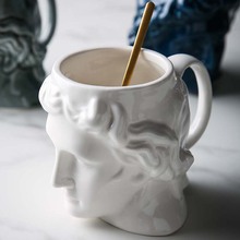 Copo de cerâmica criativo davi, caneca com escultura para leite café, cabeça de cerâmica teacup copo de café de água talheres 2024 - compre barato