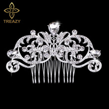 TREAZY Fashion Floral Bridal Wedding Hair Accessories Sparkling Pearl Crystal Brides Tiara Hair Combs Women Wedding Hair Jewelry 2024 - buy cheap