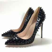 Pointed Toe Shoes Sexy 12 Cm Wedding Heels Shoes Women Pumps Black Rivets Spikes Patent High Heel Shoes 2024 - buy cheap