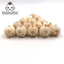 Round Necklace Printed Wooden Beads Anchor Pentagram Crown Pattern Unfinished Baby Teether Wooden Elephant Teething Beads 2024 - buy cheap
