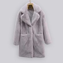 Женское зимнее пальто из искусственного меха 2020, плотное теплое Женское пальто из искусственного меха и куртки, однотонное пальто из искусственного меха, теплое пальто 2024 - купить недорого