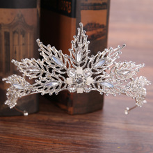 DIEZI Baroque Leaves Wedding Crown For Women Queen princess Crystal Bridal Tiaras Crown Tiaras Headbands Hair Accessories 2024 - buy cheap
