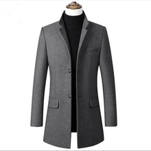 Зимнее шерстяное пальто, Мужская Высококачественная шерстяная куртка, повседневное тонкое шерстяное пальто с воротником, мужской длинный Хлопковый тренч с воротником 2024 - купить недорого