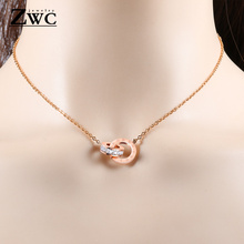ZWC Fashion Charm Roman Digital Double Circle Pendant Necklace for Women Girls Party Titanium Steel Rose Gold Necklaces Jewelry 2024 - buy cheap