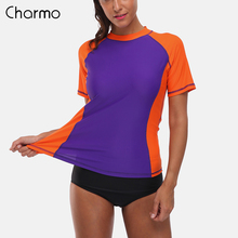 Женские рубашки Charmo с коротким рукавом, топ для серфинга UPF 50 +, рубашка для бега, рубашка для езды на велосипеде, купальник, костюм для серфинга 2024 - купить недорого
