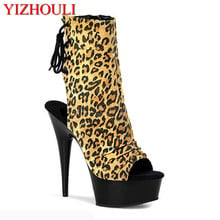 Botas stiletto de couro estampado de leopardo, calcanhar exposto estilete, com alça na tornozelo de 15 cm, novo, 7 cores, sexy 2024 - compre barato