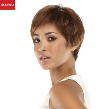 New Arrival MAYSU Full Bang Extra Short Human Hair Wigs For Women  Brazilian Virgin Hair Blonde wig Elasticated Cap Capless 2024 - buy cheap