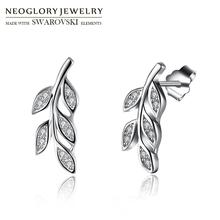 Neoglory S925 Sterling Silver & AAA Zircon Stud Earrings Leaf Stylish For Elegant Lady Bijoux Brinco Holiday Jewelry Party Gifts 2024 - buy cheap