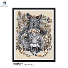 Conjunto de pintura de animais de raposa inverno, kit de pontos cruzados com impressão de contagem em tela dmc 11ct 14ct de bordado chinês 2024 - compre barato