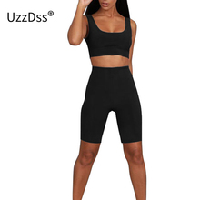 UZZDSS 2 Piece Set Tank Top Playsuit Casual Black White Red Blue Solid Skinny Bodysuit Sexy Sleeveless Backless Short Jumpsuits 2024 - buy cheap