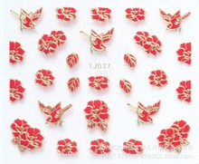 Newest 5 sheet 12 type Big red gold Nail Stickers Designs Gummed 3D Nail Art Stickers Decals Makep Art Decorations TJ037-048 2024 - buy cheap