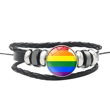 Pulsera de cuero de cristal con abalorios de Orgullo Gay, brazalete con botón a presión LGBT, accesorios de joyería de amor Homosexual, arcoíris, novedad 2024 - compra barato