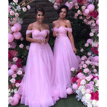 Off the Shoulder Bridesmaid Dresses Pink Lace Applique Elegant Tulle Skirt Puffy Wedding Party Dress for Girls 2024 - buy cheap