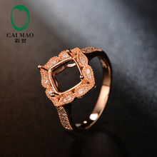 Free shipping Cushion 7mm 14k Rose gold Natural Diamond Semi Mount Engagement Ring 2024 - buy cheap