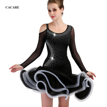 Latin Dance Dress Women Salsa Dance Wear Lyrical Dance Costumes with Tassels Black 4 Choices D0440 Rhinestones Fluffy Hem 2024 - buy cheap