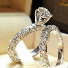 2 pçs nupcial conjunto elegante anéis para as mulheres cor branca casamento noivado moda jóias com completa brilhante cubiz zircão anel feminino 2024 - compre barato