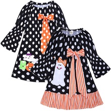 Vestido de lunares negros para niña, disfraces de fantasma de Halloween, ropa para niña, vestidos de una pieza para niño, traje de blusa para niño, traje de algodón de 1 a 6 años 2024 - compra barato