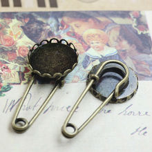 DIY Jewelry Accessories 10pcs Wholesale ANTIQUE BRONZE 16mm Lace Cabochon Bezel Setting Tray Brooch Blank Base with safety pin 2024 - buy cheap