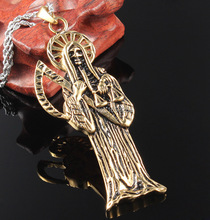 Fate Love Best Sale Holy Saint Death Santa Muerte Skull Biker Pendant Necklace Stainless Steel Jewelry 2024 - buy cheap
