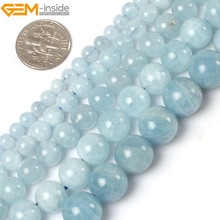 Gem-inside 5-14mm Wholesale Natural Round Blue Aquamarines Stone Beads For Jewelry Making Beads 15'' DIY Beads Bracelet Necklace 2024 - buy cheap