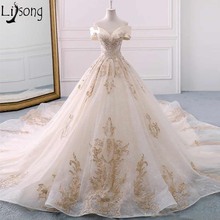 Vestido de noiva vintage, vestido com rendas douradas, personalizado 2024 - compre barato