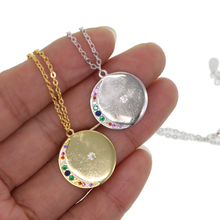 Collar de monedas de acero a la luna arcoíris, colgante redondo de discoteca, 16 + 2 ", moda 2024 - compra barato