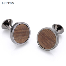 Hot New Round Wood Cufflinks hedgehog sandalwood Cuff Links Wedding Lepton Best Men's Presents and Gifts for Men With Gift Box 2024 - buy cheap