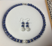 New Hot Fashion 8-12mm Blue Shell Pearl Necklace Earring Set Women and Girl Gift Jewelry Making Design Wholesale Price 18" Hp013 2024 - buy cheap