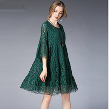 Spring new plus size dresses lace Hollow out fold show thin dress oversize Maternity dress Elegant mini dress XL to 5XL 2024 - buy cheap