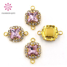 Wedding decoration Double loop sew on rhinestones Pink glass crystal square gold base Crystal button DIY necklace accessories 2024 - buy cheap
