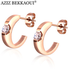 AZIZ BEKKAOUI-pendientes de tuerca para mujer, aretes de acero inoxidable de oro rosa, pequeños, fiesta, boda, regalo de joyería 2024 - compra barato