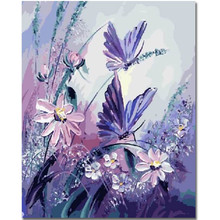 Canavas-Kit de pintura al óleo por números, arte de pared para sala de estar, pintura acrílica, mariposa, lirio, flor 2024 - compra barato