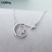 Free Shipping Fashion 925 Sterling Silver Necklace Crystal Rhinestone Moon Star Pendant Necklaces For Women Jewelry 2024 - buy cheap