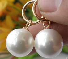 Hot sale Free Shipping>>>>16MM WHITE ROUND SOUTH SEA SHELL PEARL DANGLE EARRING 2024 - buy cheap