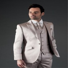 Medida de plata gris satén trajes formales para hombres Slim de esmoquin Simple personalizado moderno Blazer 3 piezas Homme (chaqueta + Pantalones + chaleco) 2024 - compra barato