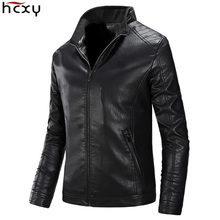 HCXY-chaquetas de cuero sintético para hombre, abrigos de polipiel con cuello de pie, ropa cálida gruesa para motocicleta, Otoño, 2021 2024 - compra barato