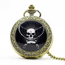 Reloj de bolsillo de cuarzo para hombre y mujer, cronógrafo de Calavera, bronce, negro, esqueleto masónico, Vintage, PB636 2024 - compra barato