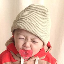 XEONGKVI-gorro de punto con reborde para niño y niña, sombrero cálido de marca, de Color puro coreano, con pompón, para Otoño e Invierno 2024 - compra barato
