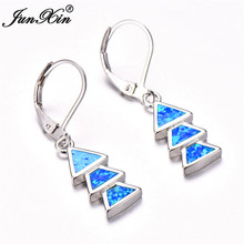 Cute Female Triangle Tree Mountain Earrings Silver Color Long Dangle Earrings For Women Blue White Opal Drop Earrings 2024 - buy cheap