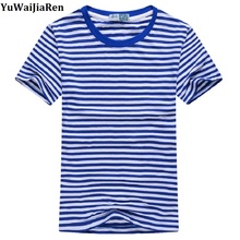 YuWaiJiaRen-camisetas de rayas blancas y azules para hombre y mujer, Camisa ajustada de manga corta de algodón con cuello redondo, camisetas de talla grande M-5XL 2024 - compra barato