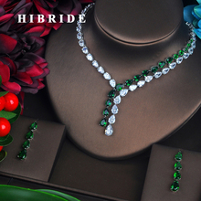 HIBRIDE Brilliant Green Water Drop Cubic Zirconia Jewelry Sets For Women Bride Necklace Set Wedding Accessories Wholesale N-423 2024 - buy cheap