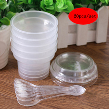 Пластиковая круглая Желейная Пудинг Крышка для чашек и ложек одноразовые контейнеры для еды ясный десертный муссы йогурт чашка для вечеринок 2024 - купить недорого