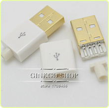 1 jogos/lote Gold-plating 2.0 USB plug Macho com reservatório de Plástico Branco 1 Conector buraco Branco tipo de fio De Solda Plugue USB DIY 2024 - compre barato