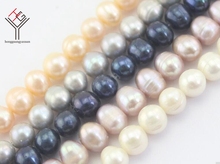 Una hebra perla Real 10mm blanco brillante rosa púrpura negro gris perla perlas naturales de agua dulce perlas sueltas 35cm / 15 pulgadas 2024 - compra barato