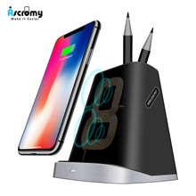 Ascromy-cargador inalámbrico rápido, soporte para bolígrafo, carga por inducción QI, 10W, para iPhone XS Max X XR 8 Plus Samsung Note 9 8 S9 S8 S7 2024 - compra barato