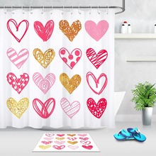 Lb coração-em forma de amor extra longo branco cortina de chuveiro com esteira definir cortinas do banheiro tecido à prova dwaterproof água para a arte menina banheira decoração 2024 - compre barato