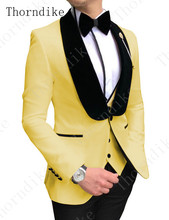 Blazer masculino amarelo com design personalizado, 3 peças (jaqueta + calça + colete) 2024 - compre barato